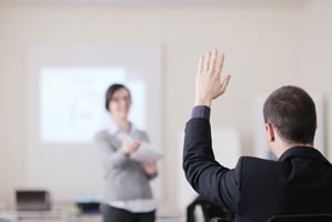 business people group have education lesson at small bright office conference room