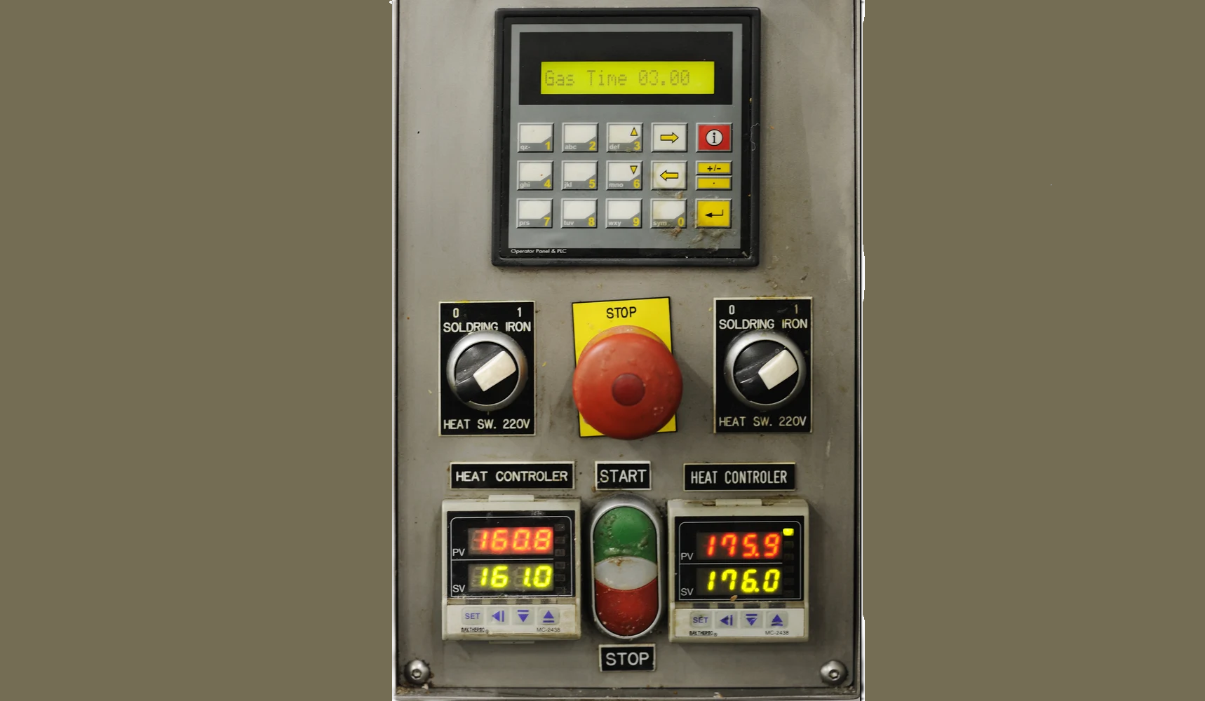 Factory monitoring device with a buttons and display