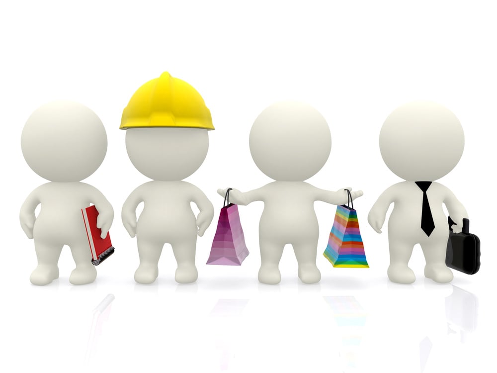 Group of 3D people with different professions isolated over white